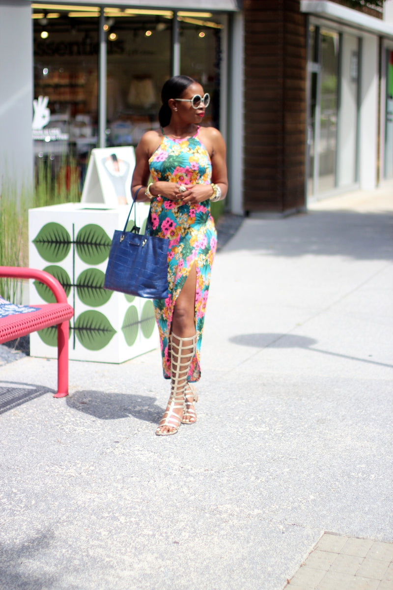 Floral Print Side-Slit Dress