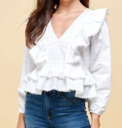 ladies white ruffle blouse