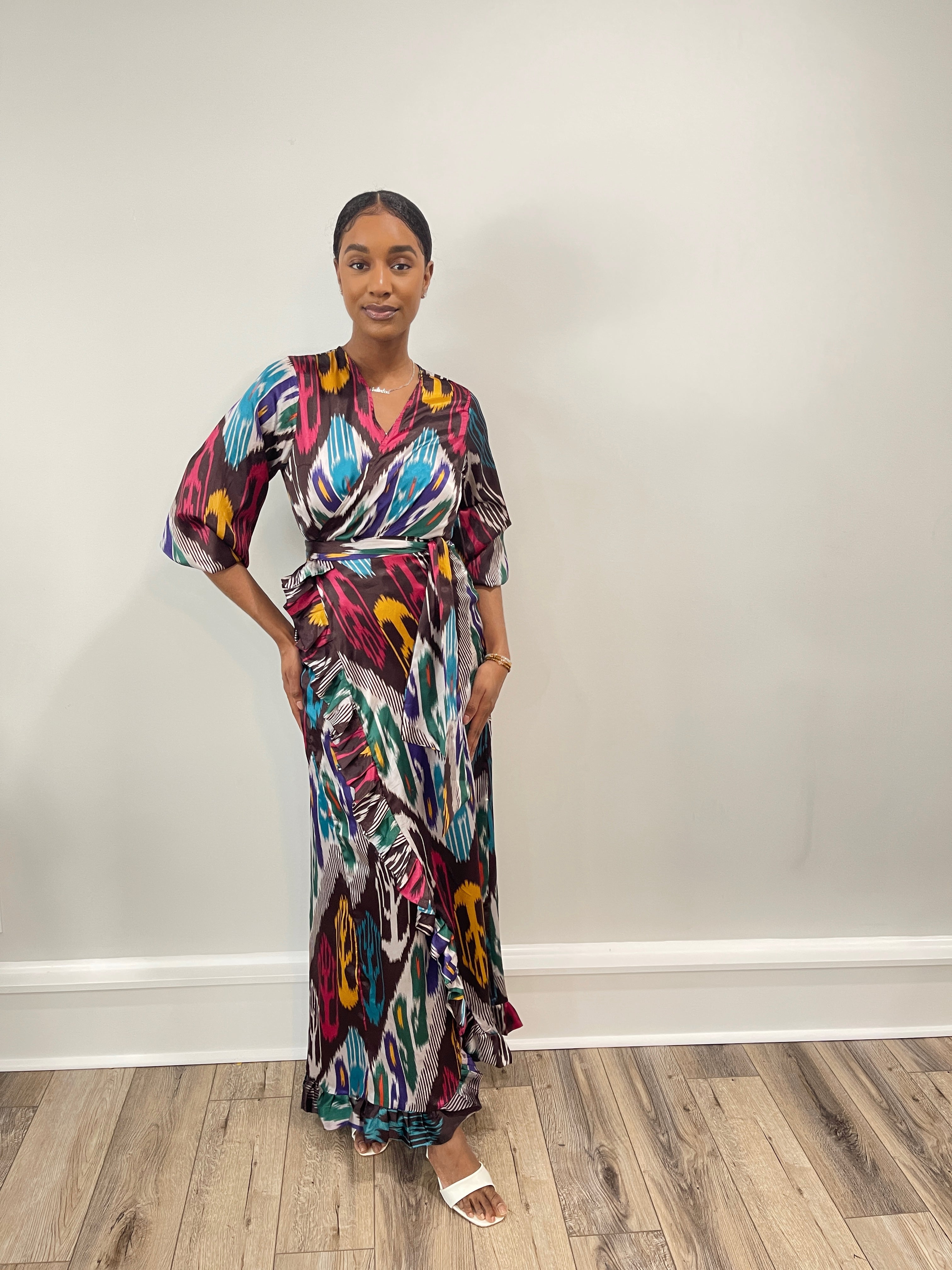 colorful wrap dress Malia wrap maxi dress