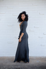 grey wrap maxi dress Chic and flattering faux wrap maxi dress – Ladyee
